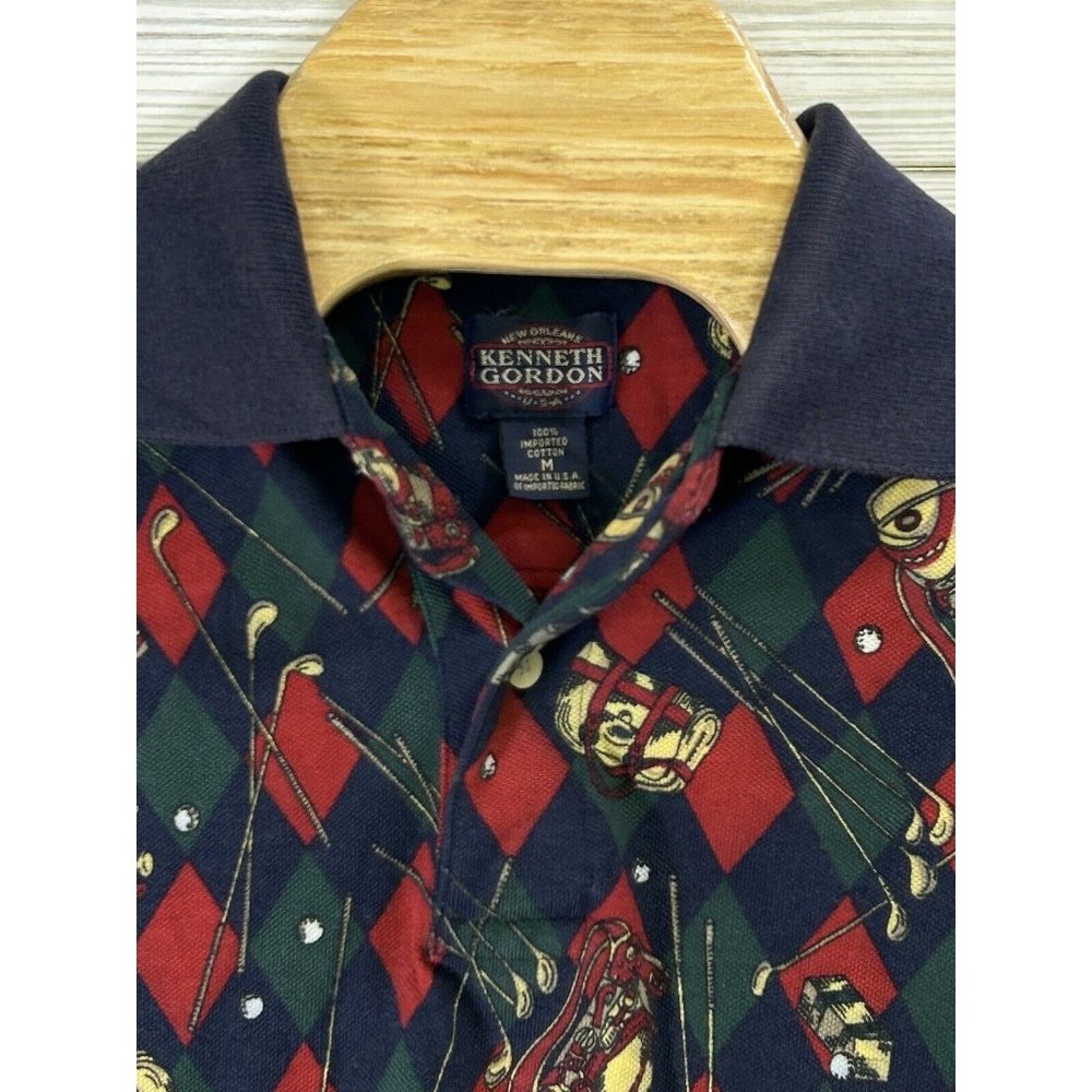 Kenneth Gordon Men's Red Green Argyle Golf Bag/Club‎ Polo 100% Cotton Sz M Shirt